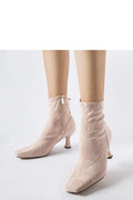 Bottes à talons basses élégantes hauteur cheville rose pâle cuir écologique zip doré confort femme mode 2023
