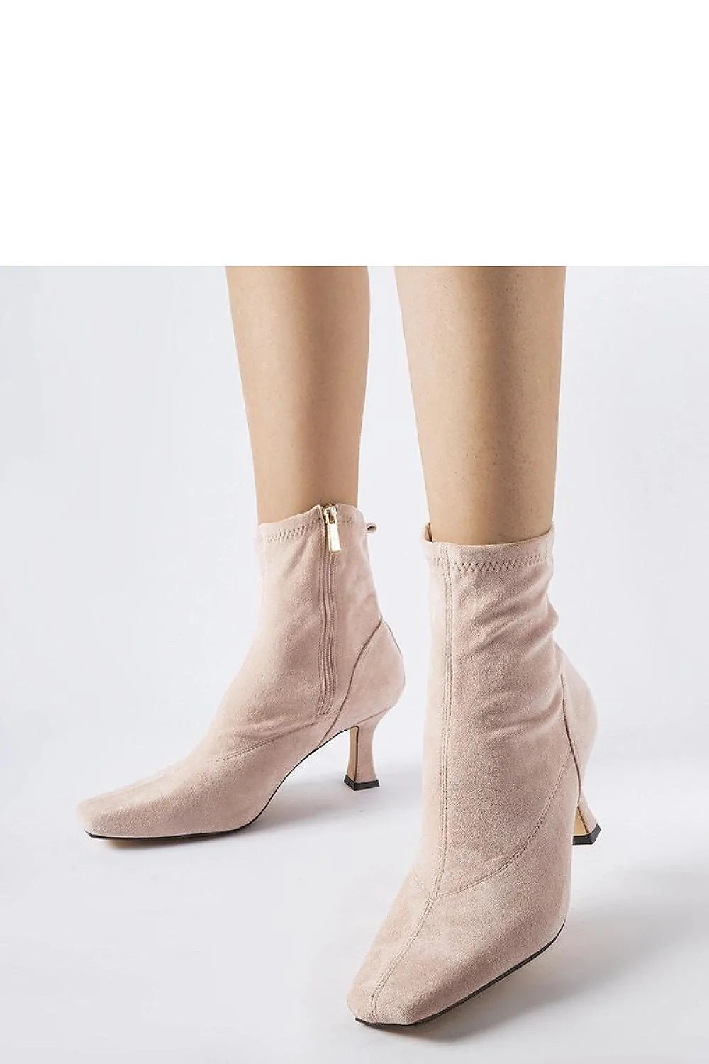 Bottes à talons basses élégantes hauteur cheville rose pâle cuir écologique zip doré confort femme mode 2023