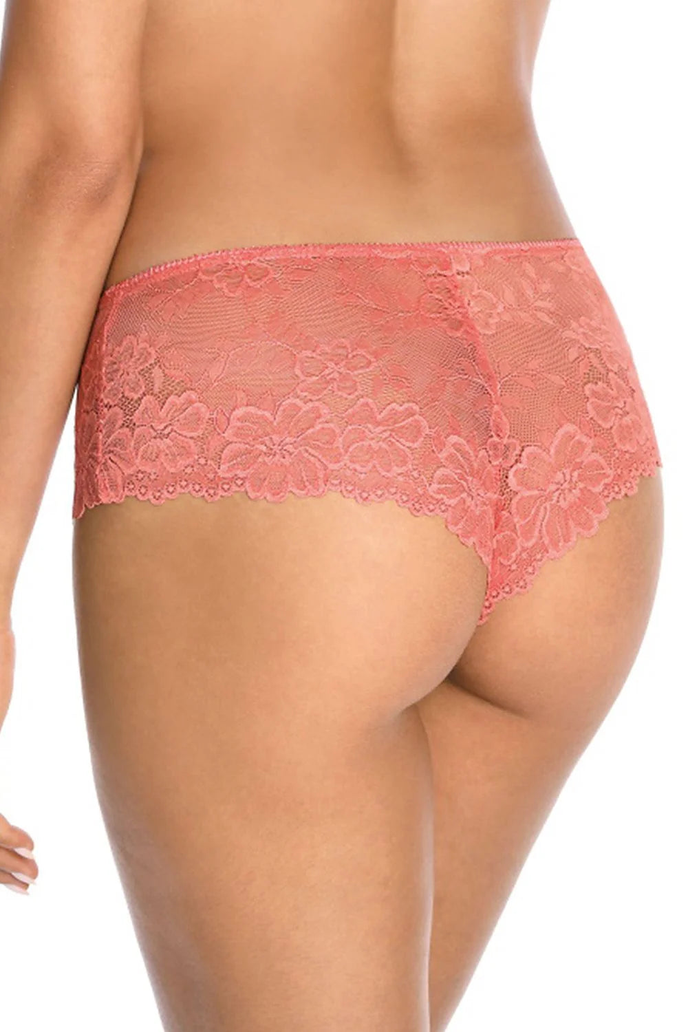 Culotte en dentelle rose saumon floreale taille basse coupe féminine nœud décoratif luxe intime lingerie féminine