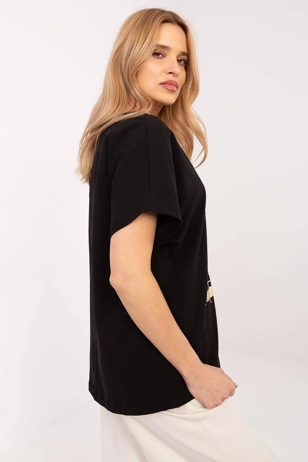 T-shirt femme décontracté élégant motif floral stylisé texte inspirant tissu coton court manches noires