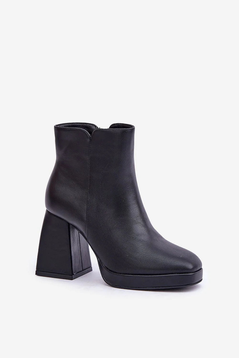 Bottines femmes modernes élégantes cuir synthétique talon bloc plateforme noire intérieure doublée confortable Object occasion quotidienne
