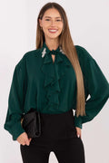 chemisier élégant exceptionnel soirée travail cérémonie polyester léger doux silhouette dos allongé col orné jabot subtil manches bouffantes