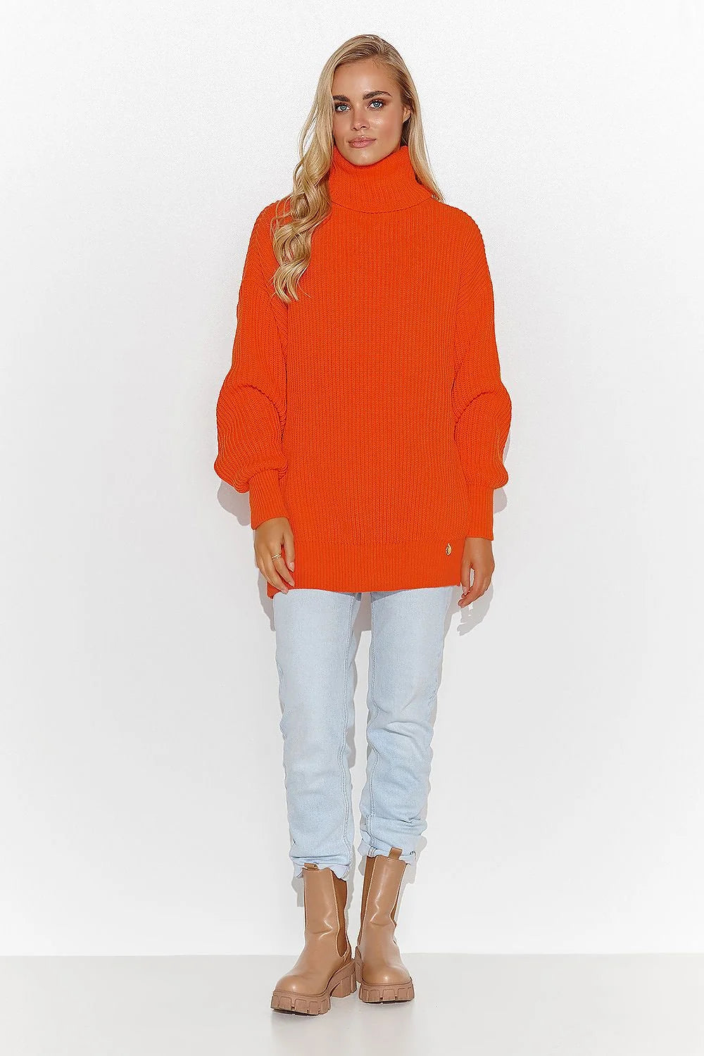 Pull féminin col roulé Makadamia en maille côtelée manches longues couleur vif femme