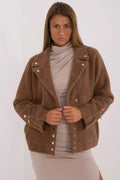 Veste pour femme en mélange de laine, style classique et moderne, boutons pression double rangée, col large, coupe ample, automne-hiver