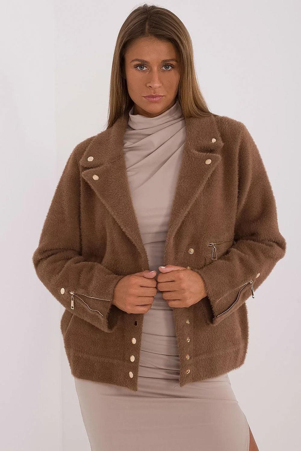 Veste pour femme en mélange de laine, style classique et moderne, boutons pression double rangée, col large, coupe ample, automne-hiver