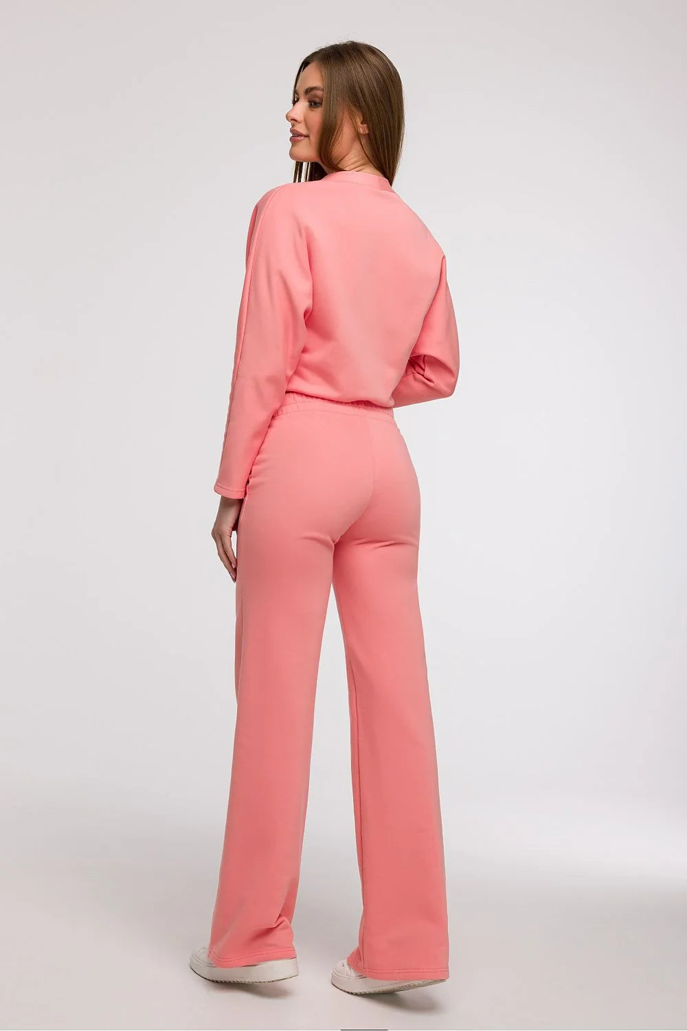 ensemble femme cachecoeur mancheslongues pantalon large tailleelastique jersey stretch coton elasthanne rose pastel fluide confortable ajustable chic decontracte elegant structurant