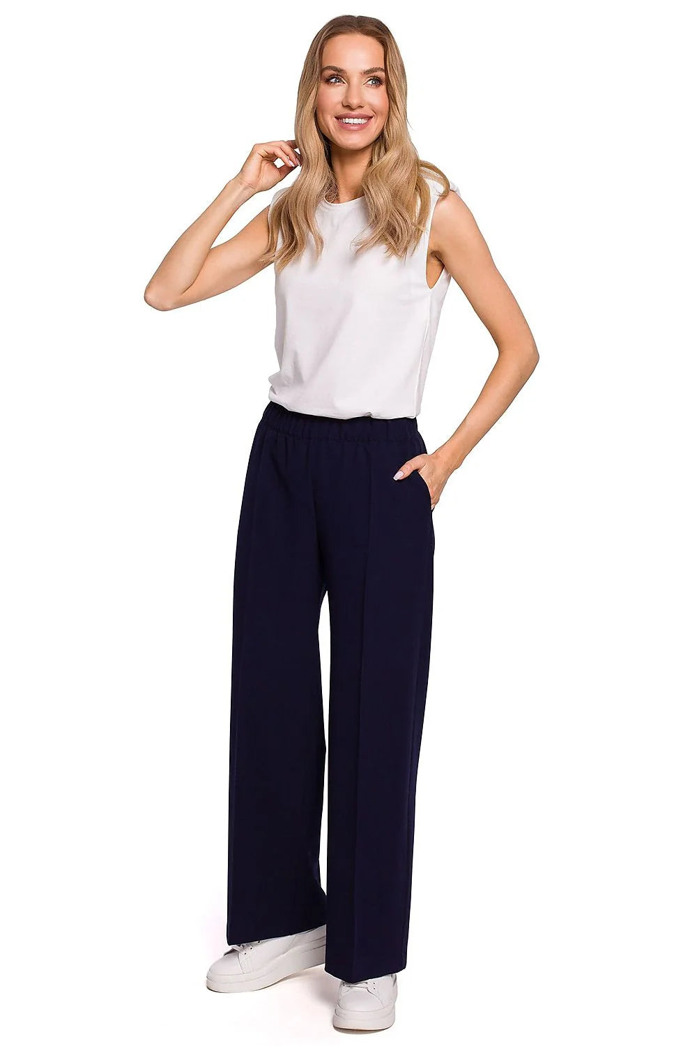 Pantalon en tissu léger coupe large rose clair style décontracté pour femme moderne élégante