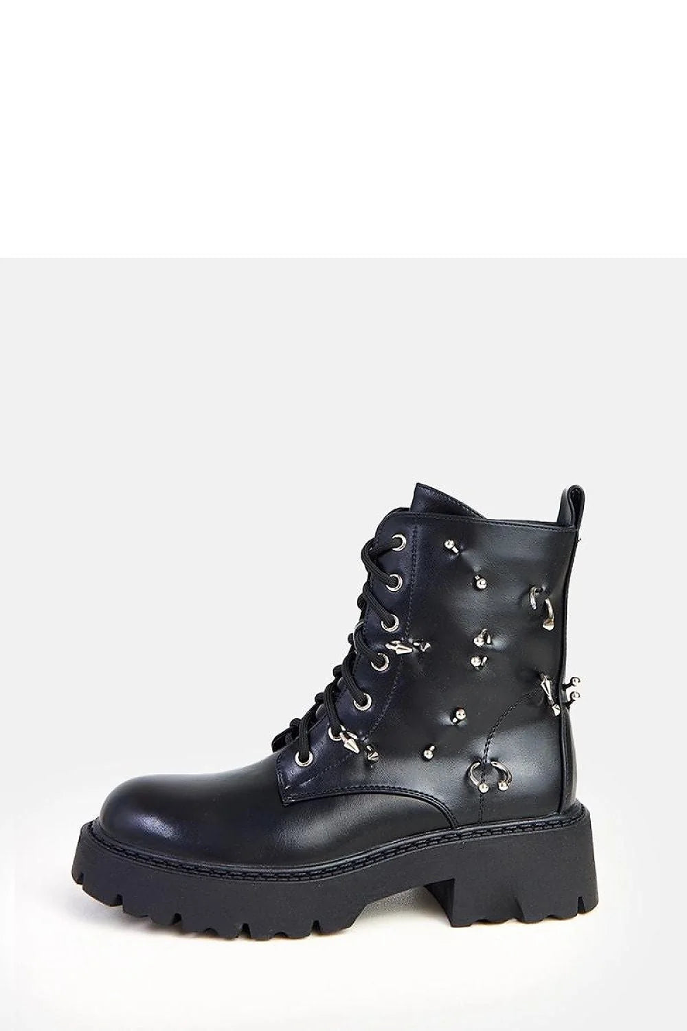 bottines femme biker noir cuirsynthétique bouclesdécoratives doubleboucle fermetureéclair lacets semellecrantée plateforme talon5cm tige15cm boutrond ornementsmétalliques oeilletsrivets anneauxargentés confortables antidérapantes robustes