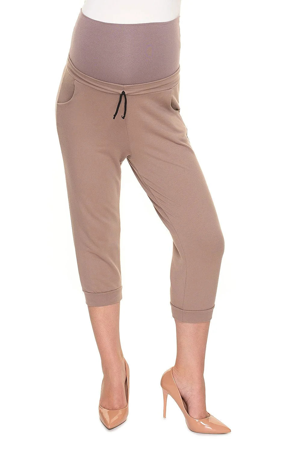 Legging maternité coton élasthanne confort ceinture haute gris avec poches pour futures mamans stylées
