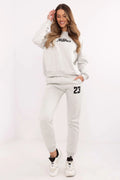 Ensemble survêtement femme style urbain décontracté sweat capuche pantalon jogging coton polyester gris clair noir Los Angeles 23