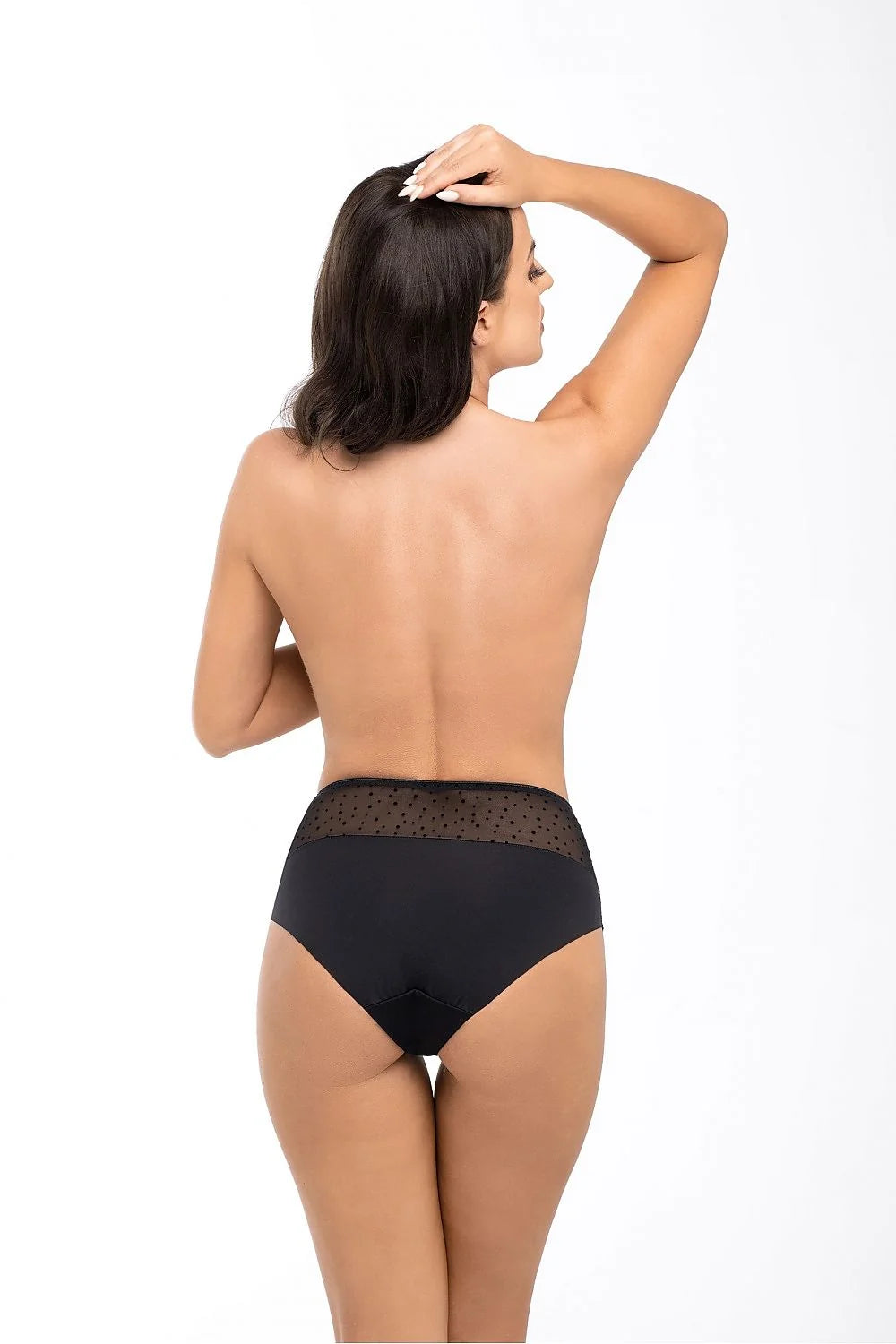 Culotte taille haute Babell dentelle noire tulle transparent pois motifs femelle lingerie élégante confort quotidien soirée