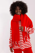 écharpe rouge longue polyester résistant pompons franges grosse maille oversize chaude douce moelleuse généreuse enveloppante polyvalente marin décontractée