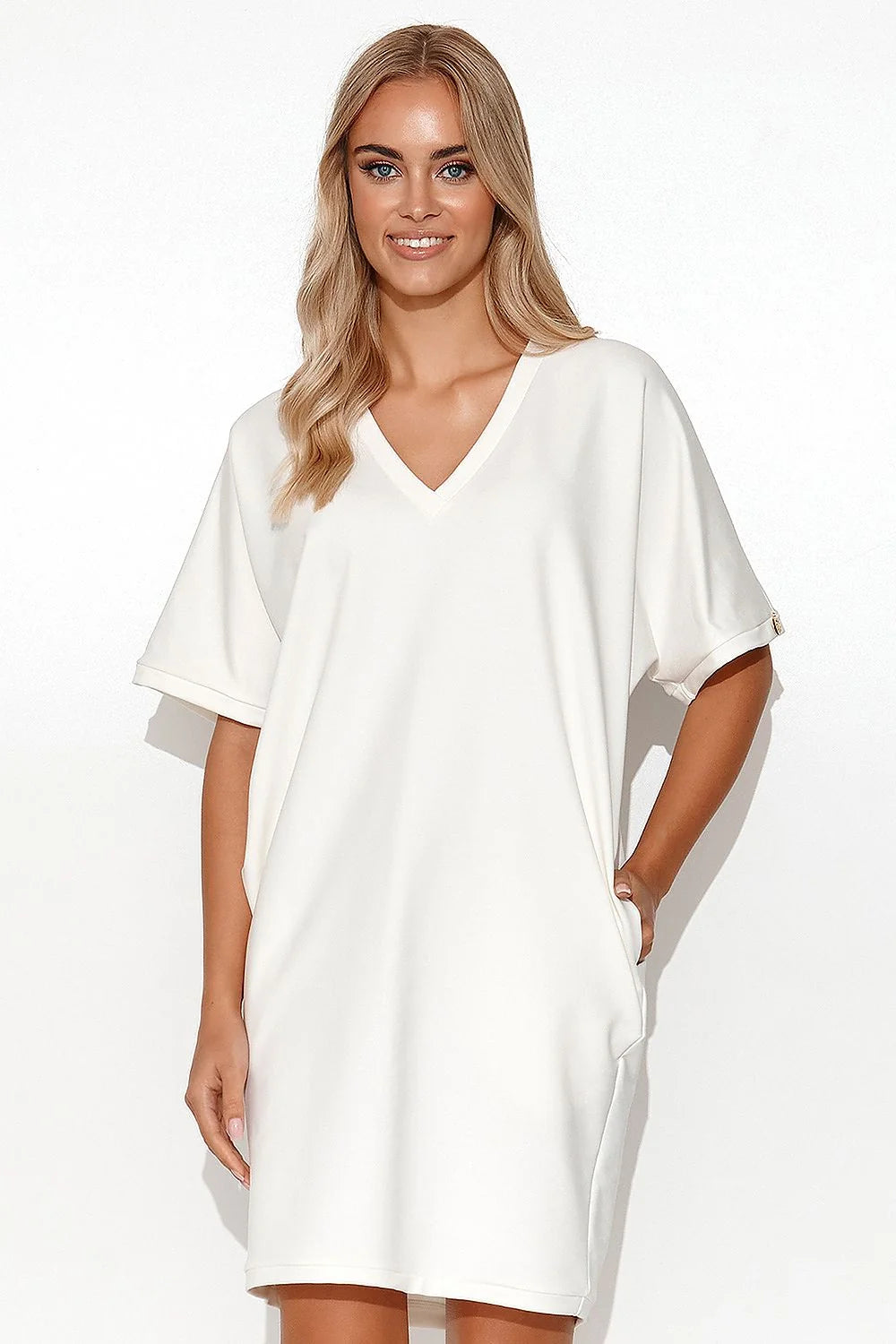 Robe blanche Makadamia style minimaliste coupe droite manches courtes en coton femme occasion quotidienne