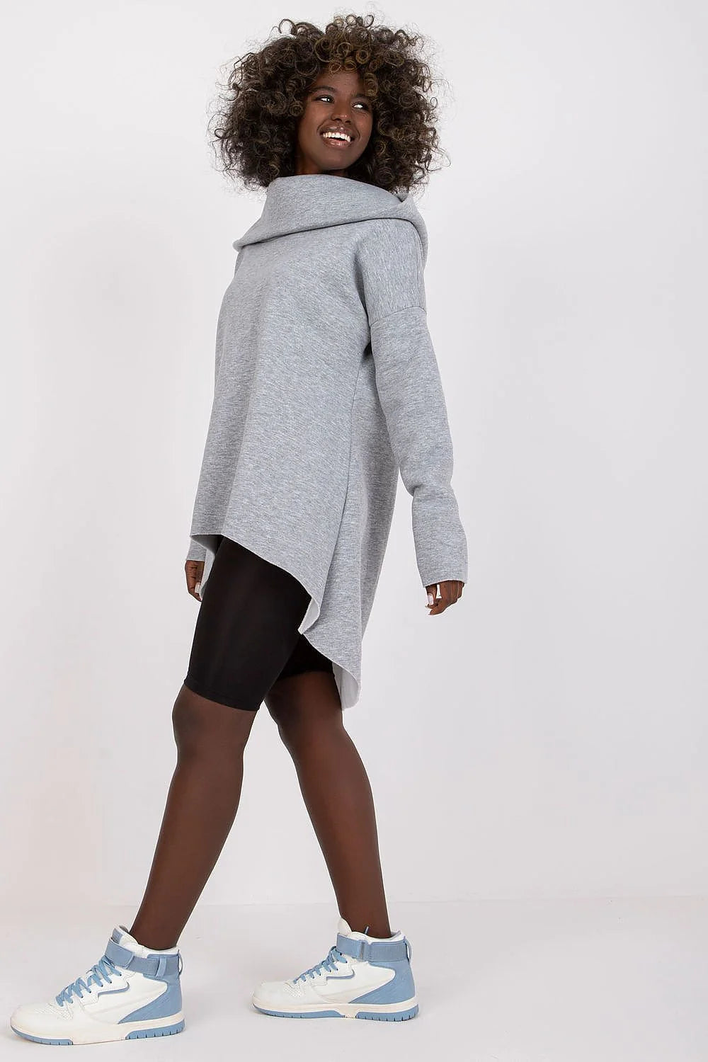 Sweatshirt ample pour femme manches longues capuche asymétrique moderne style décontracté coton polyester elasthanne