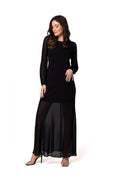 Robe de soirée Makover longue en mousseline soie dos ouvert armature fermeture éclair double couche polyester noire taille S M L XL femme