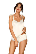 Ensemble lingerie satin dentelle confortable élégant blanc romantique débardeur bretelles nouées short taille élastique