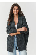 cardigan femme oversize maille torsadée gris anthracite gilet ouvert col châle manches longues volumineuses côtes épaisse cosy coupe décontractée hiver