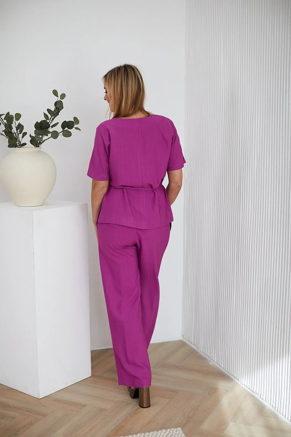 Ensemble La Aurora pour femmes, robe et pantalon magenta, tissu naturel, occasion festive, printemps été