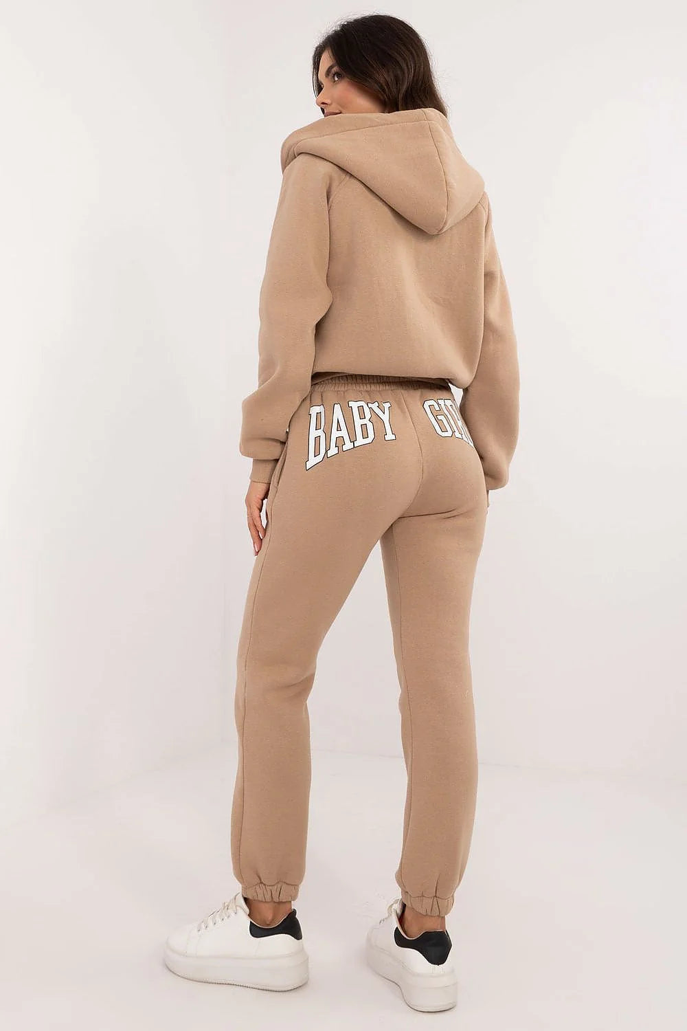 Ensemble sportif pour femmes en coton et élasthanne beige ajusté tank top hoodie joggers