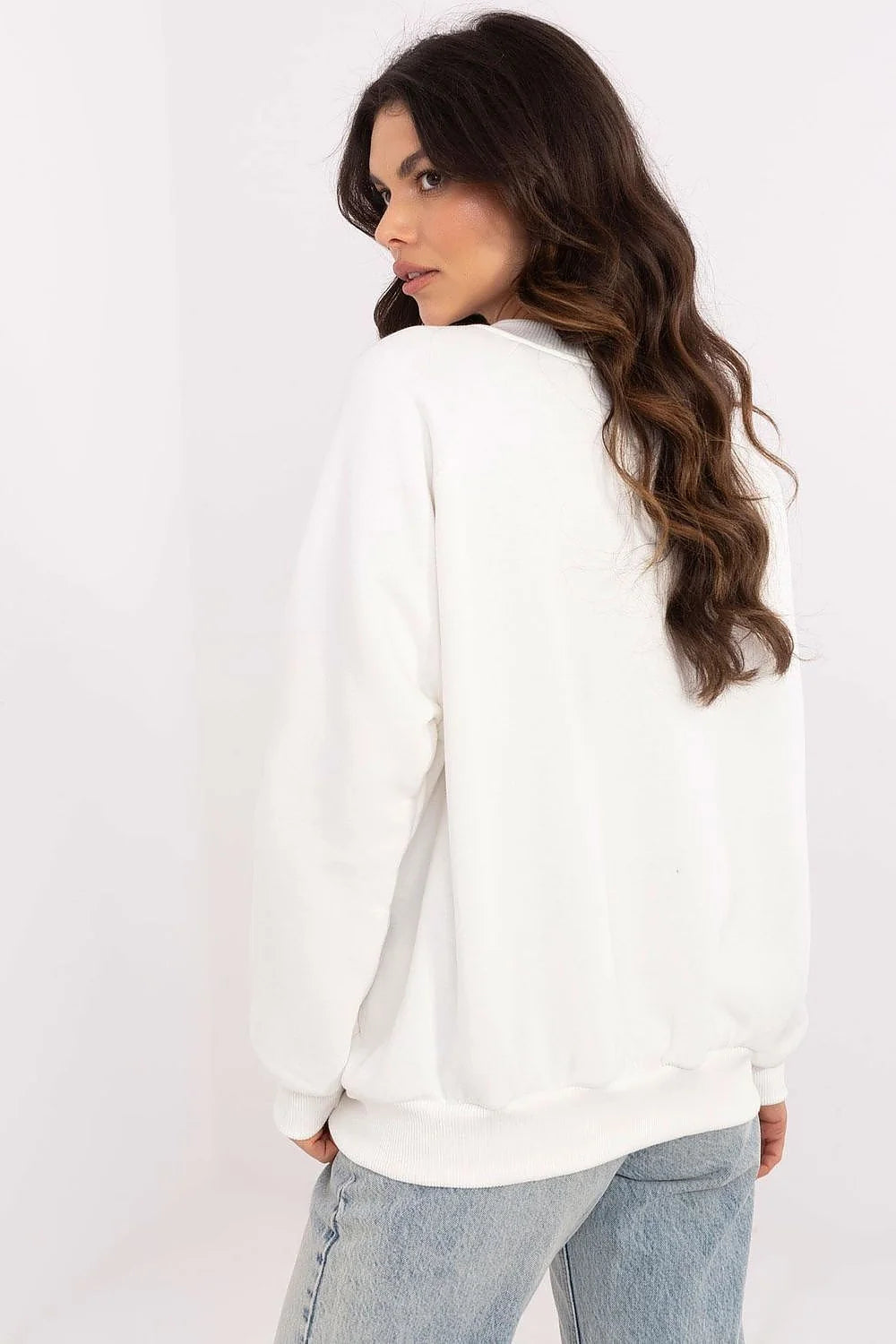 Sweatshirt Femme Casual Sportif Blanc Turquoise Logo Carolina Coton Polyester Relâché Col Rond Manches Longues Confort