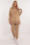 Ensemble décontracté pour femme automne-hiver, matière douce, style casual, couleur camel, sweat à capuche et pantalon joggers