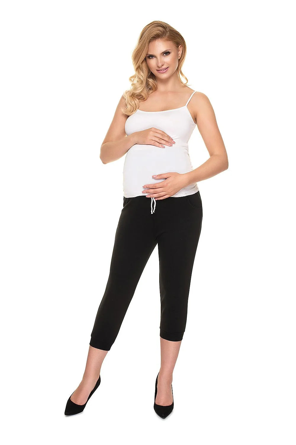 Legging maternité coton élasthanne confort ceinture haute gris avec poches pour futures mamans stylées