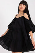 Robe d'été asymétrique manches épaules nues volants noir viscose respirante féminine décontractée élégante occasion quotidienne mode femme