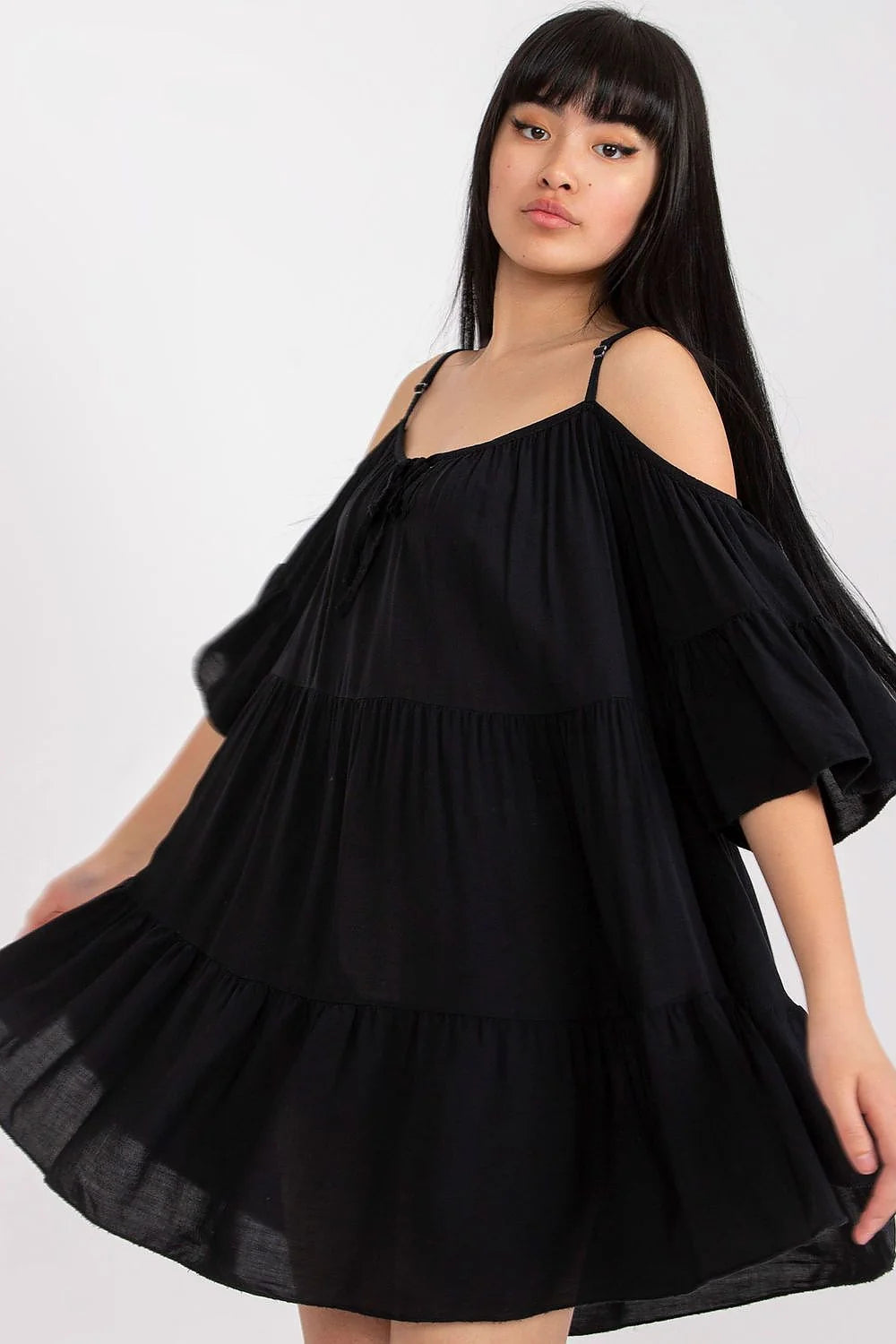 Robe d'été asymétrique manches épaules nues volants noir viscose respirante féminine décontractée élégante occasion quotidienne mode femme