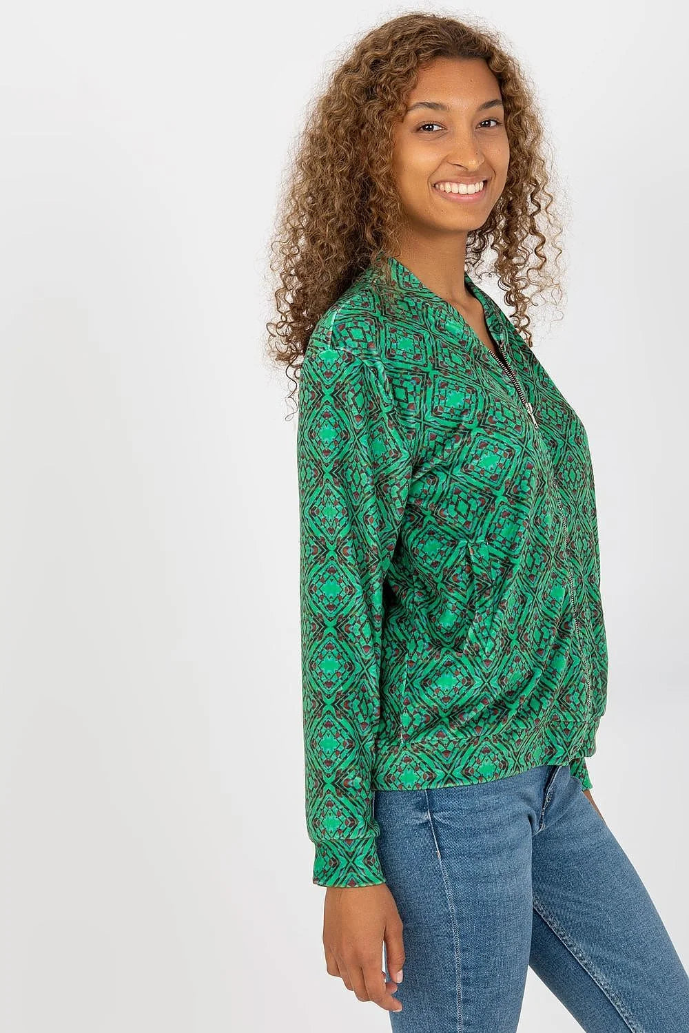 Veste zippée pour femme motif géométrique audacieux couleurs vives coupe ajustée matériaux doux style moderne polyvalent
