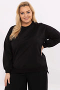 pull sweat femme grande taille oversize noir col rond manches longues molleton doux coton stretch écusson dos confortable