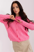 Cardigan pour femme rose vif manches longues torsades maille tricot laine soft casual chic