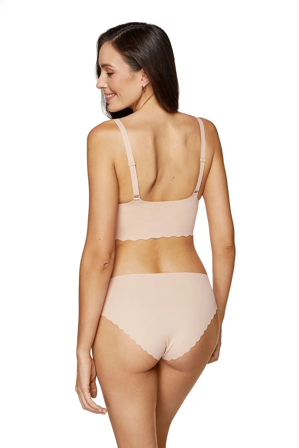 Ensemble lingerie féminine soft Gorteks soutien-gorge culotte microfibre nude pâle coutures invisibles bretelles ajustables