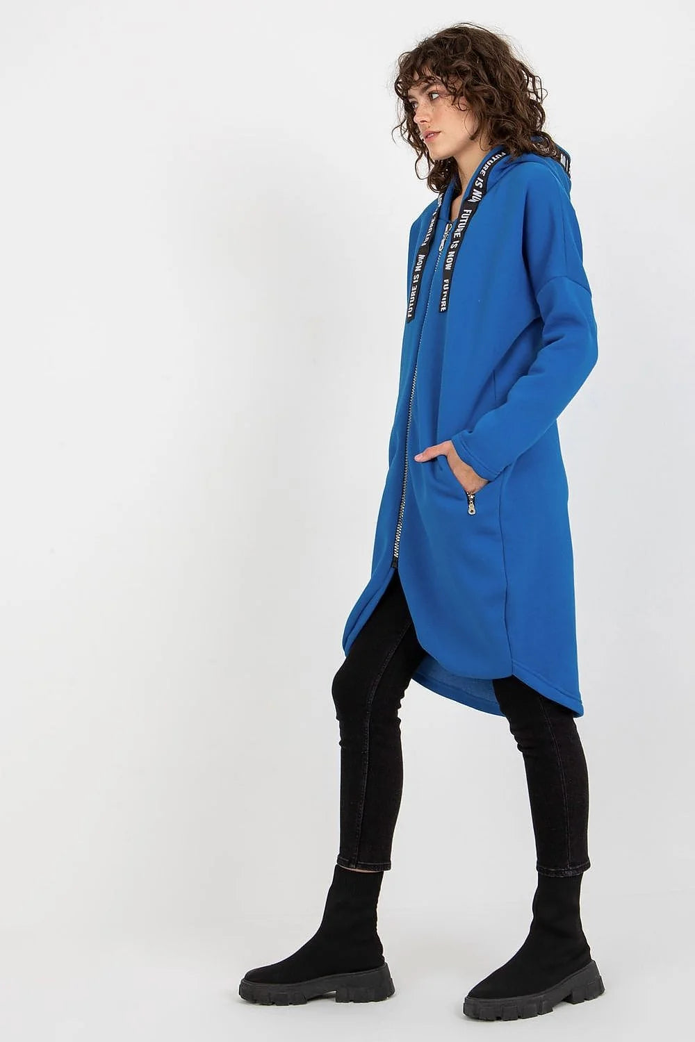 Manteau Femme Style Contemporain Urban Asymétrique Bleu Sarcelle Matière Confortable Coupe Amples Manches Longues Capuche Zippée Poches Latérales Zippées Occasions Daily Casual Chic