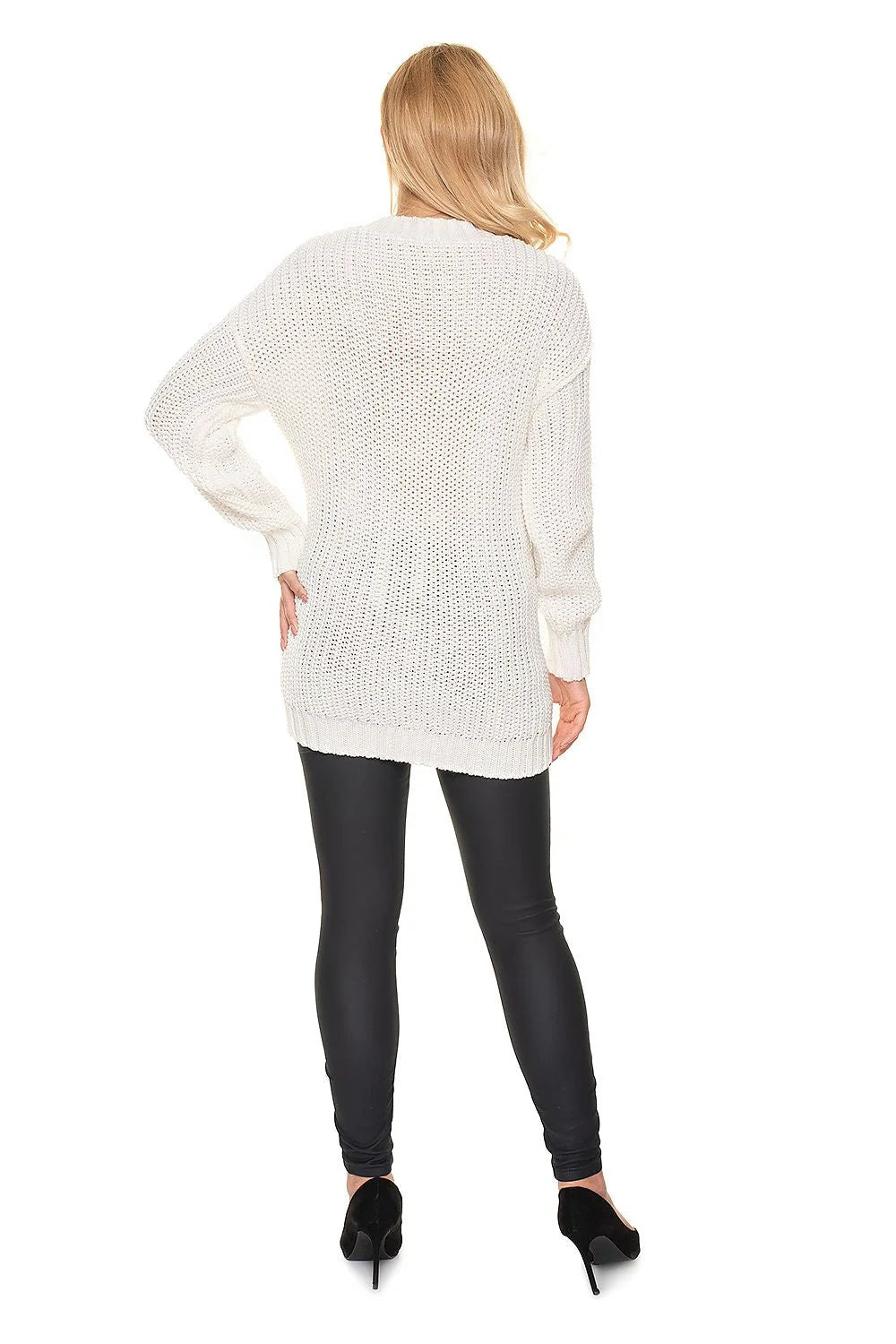 Chandail grossesse en maille tricotée blanc torsades confort élégant hiver mode féminine décontracté