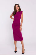 Robe de jour Stylove élégante tube maille stretch magenta sans manches fente dos épaules délicates taille ajustable femmes
