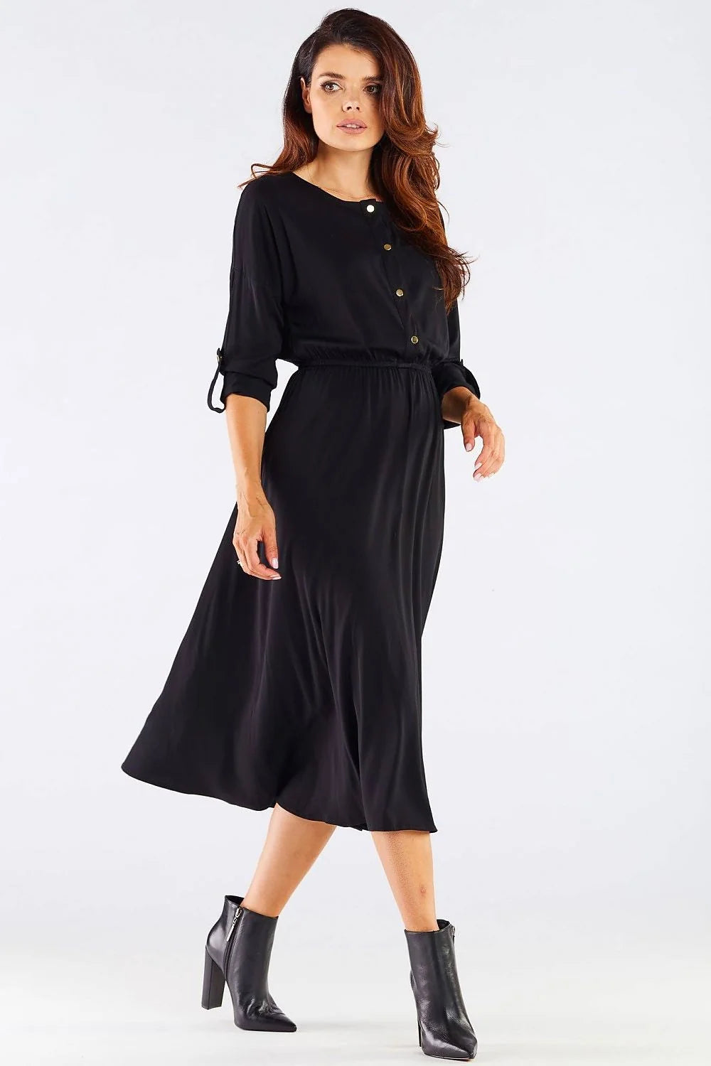 Robe midi légère bordeaux manches kimono élégante femme ajustable travail sortie style confort