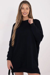 robe sweat oversize femme noir manches longues col rond coupe ample droite courte molletonnée coton extensible confortable