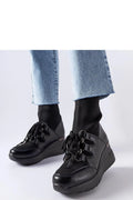 baskets compensées femmes noires cuir maille extensible montantes lacets métalliques œillets semelle crantée amortissante confortable sportive chic