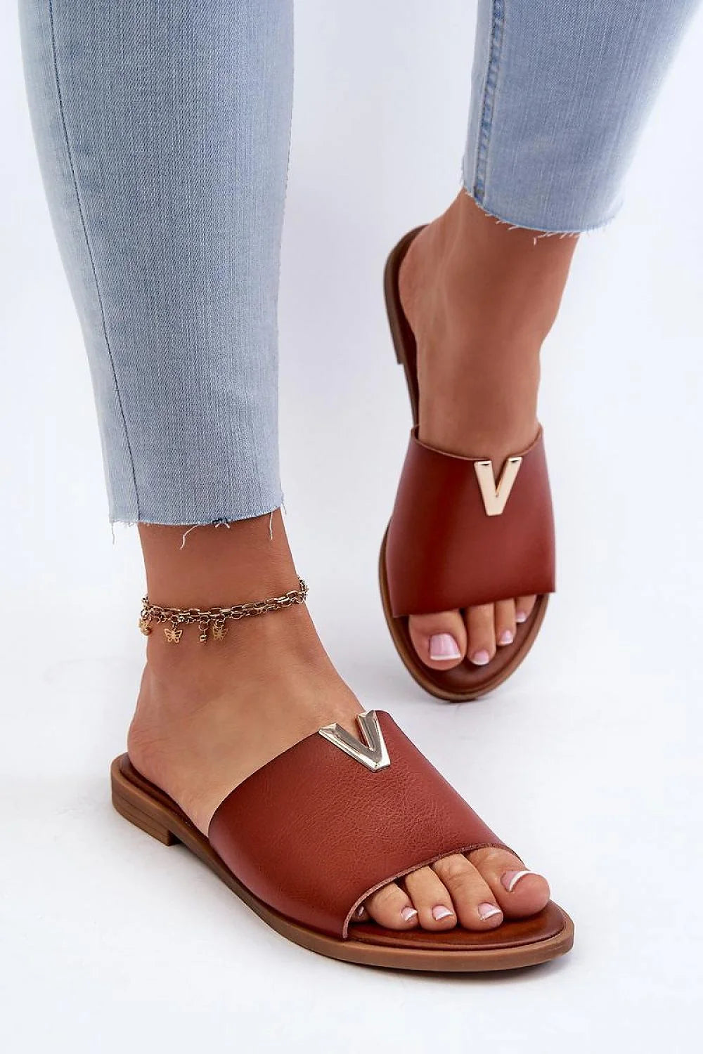 Sandales pour femme cuir artificiel détail métallique style élégant confortable talon plat occasions estivales sandales ouvertes