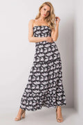 Robe de jour Fresh Made longue sans bretelles floral noir blanc rose clair élastique volants femme été