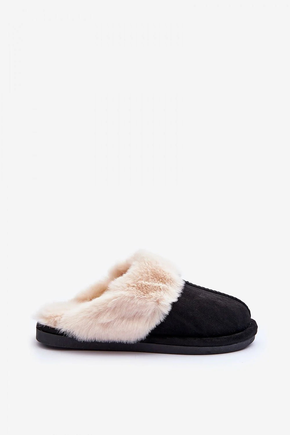 pantoufles femmes élégantes confortables suédine noire fourrure beige clair style casual intérieur extérieur talon plat semelle antidérapante durable