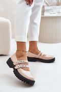 Chaussures Mary Jane femmes style moderne élégant tige vernie effet cuir semelle épaisse bride ajustable boucle métallique couleur nude rosée