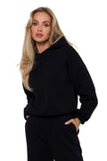 Sweatshirt pour femme en maille drapée à capuche manches longues élastique cousu tissu 90% coton 10% polyester