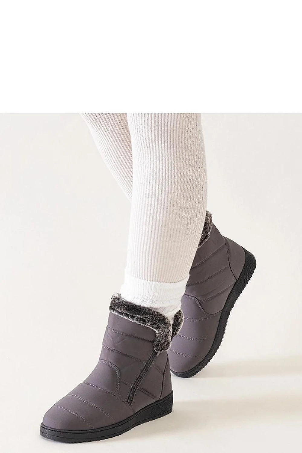 Bottes de neige grises pour femmes design moderne fourrure synthétique coupe ajustée semelle antidérapante hiver