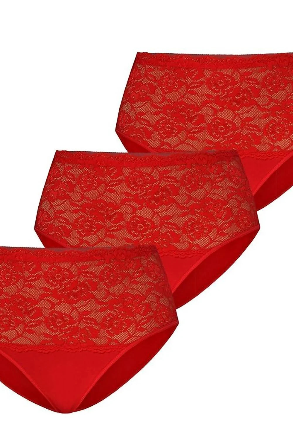 Ensemble de culottes pour femme en dentelle florale couleur rouge taille haute confortable coton élasthanne lot de 3