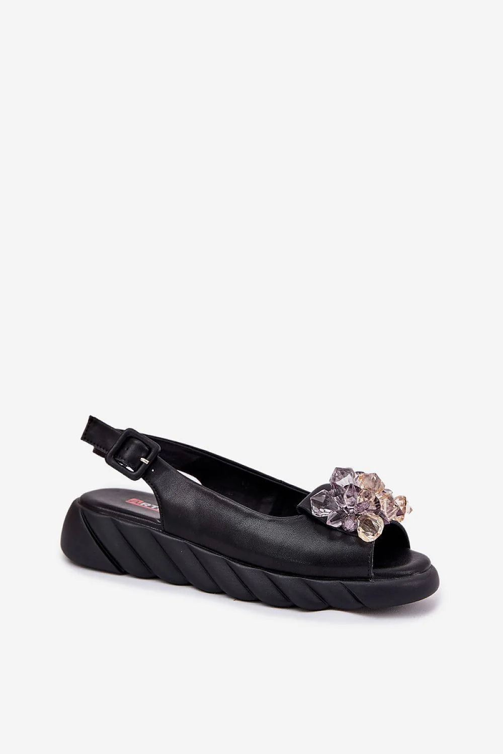 Sandales élégantes pour femmes en cuir naturel avec cristaux multicolores, plateforme confortable et ajustement parfait