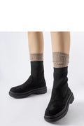 bottines montantes femme suédine noire tige haute élastique côtelée chaussette intégrée rond semelle plateforme crantée caoutchouc amorti adhérence urbain minimal