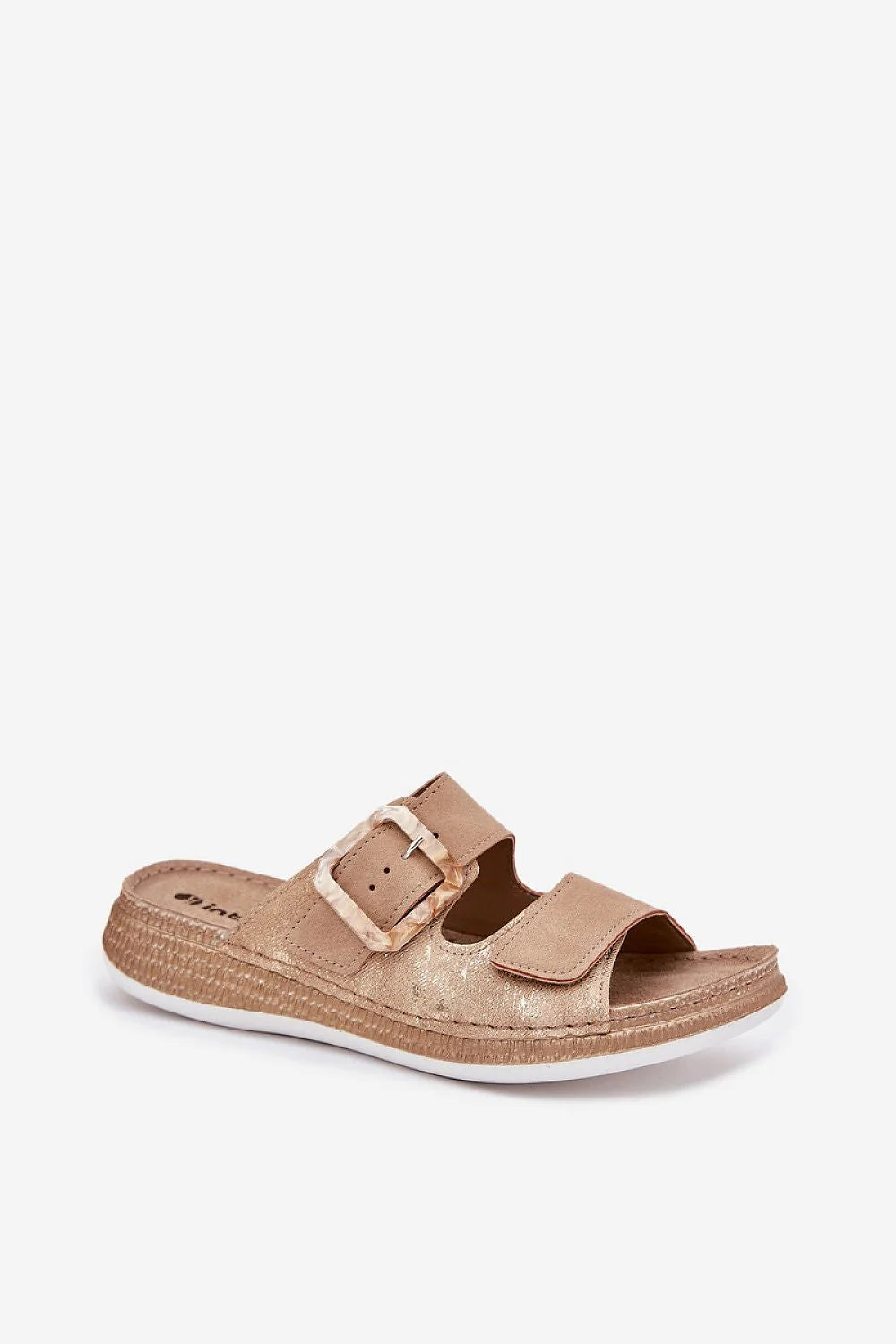 sandales femmes élégantes cuir écologique suédine beige espadrille plateforme basse mules ouvertes brides réglables boucle écaille semelle anatomique