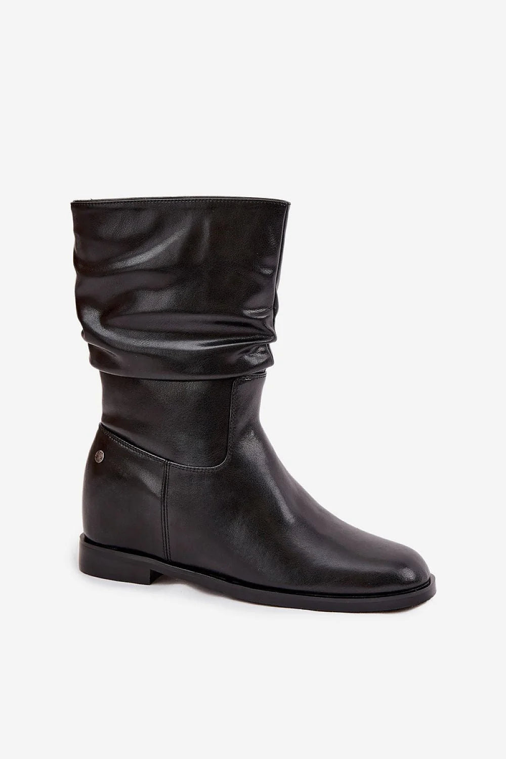 bottines femme Maciejka cuir naturel noir mi mollet tige froncée talon bas plat doublure chaude bout rond semelle souple confort