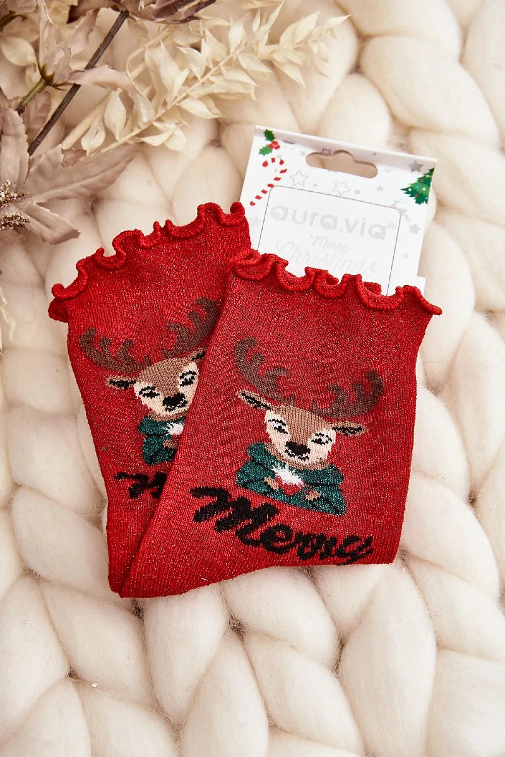 Chaussettes féminines festives à paillettes Noel design renne élasthanne coton polyamide cadeau femme